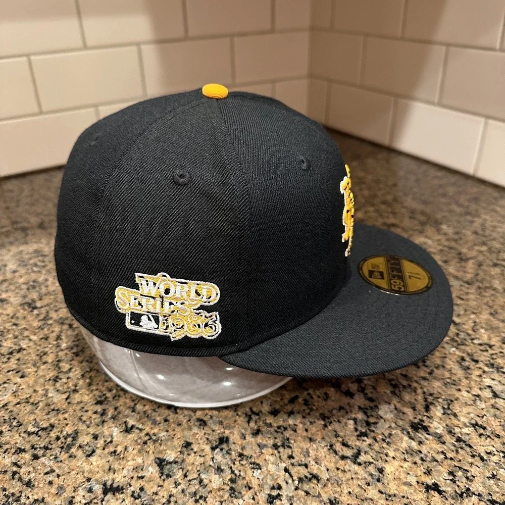 New York Mets New Era 59FIFTY Hat 7 3/8‎ Black Orange Tiger Stripe 1986 WS New